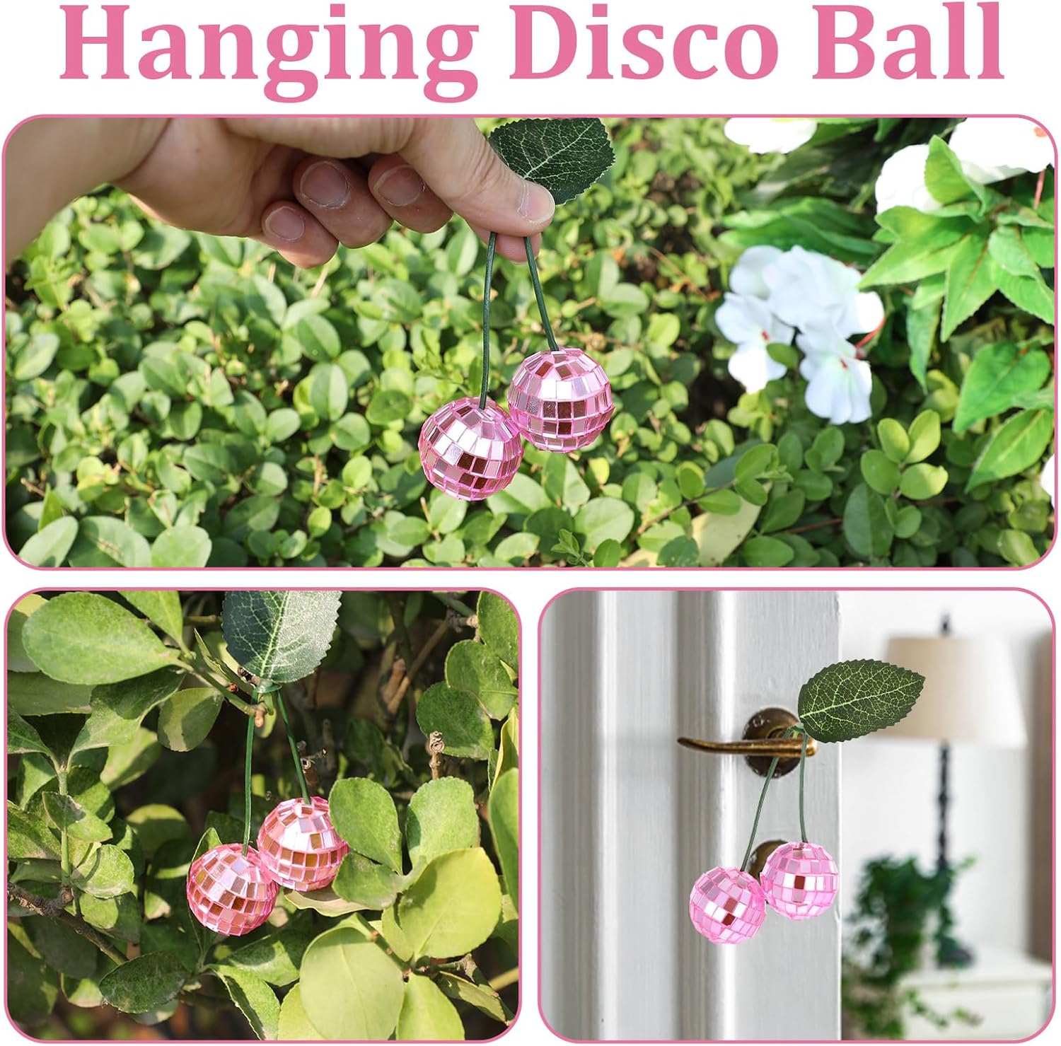 2Pcs Small Cherry Disco Ball Decor Pink