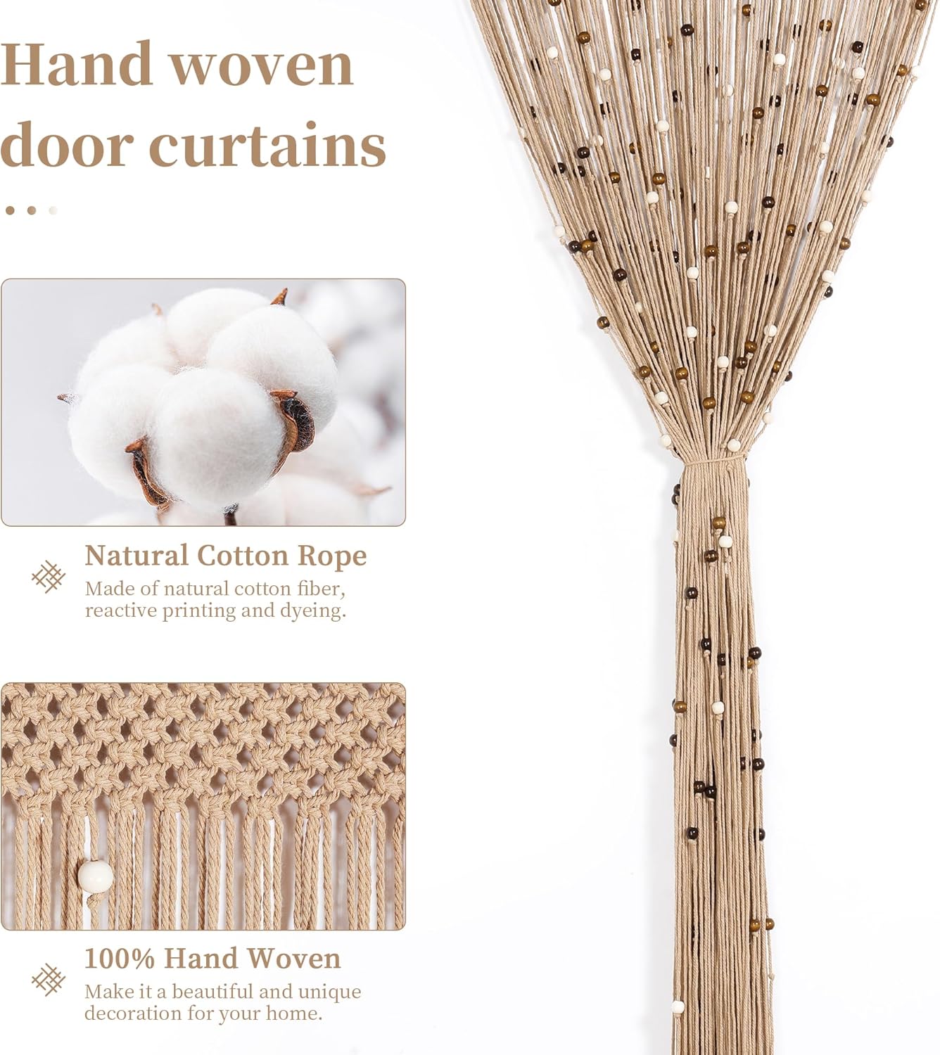 BECHAEO Boho Macrame Beaded Curtain for Doorway and Window