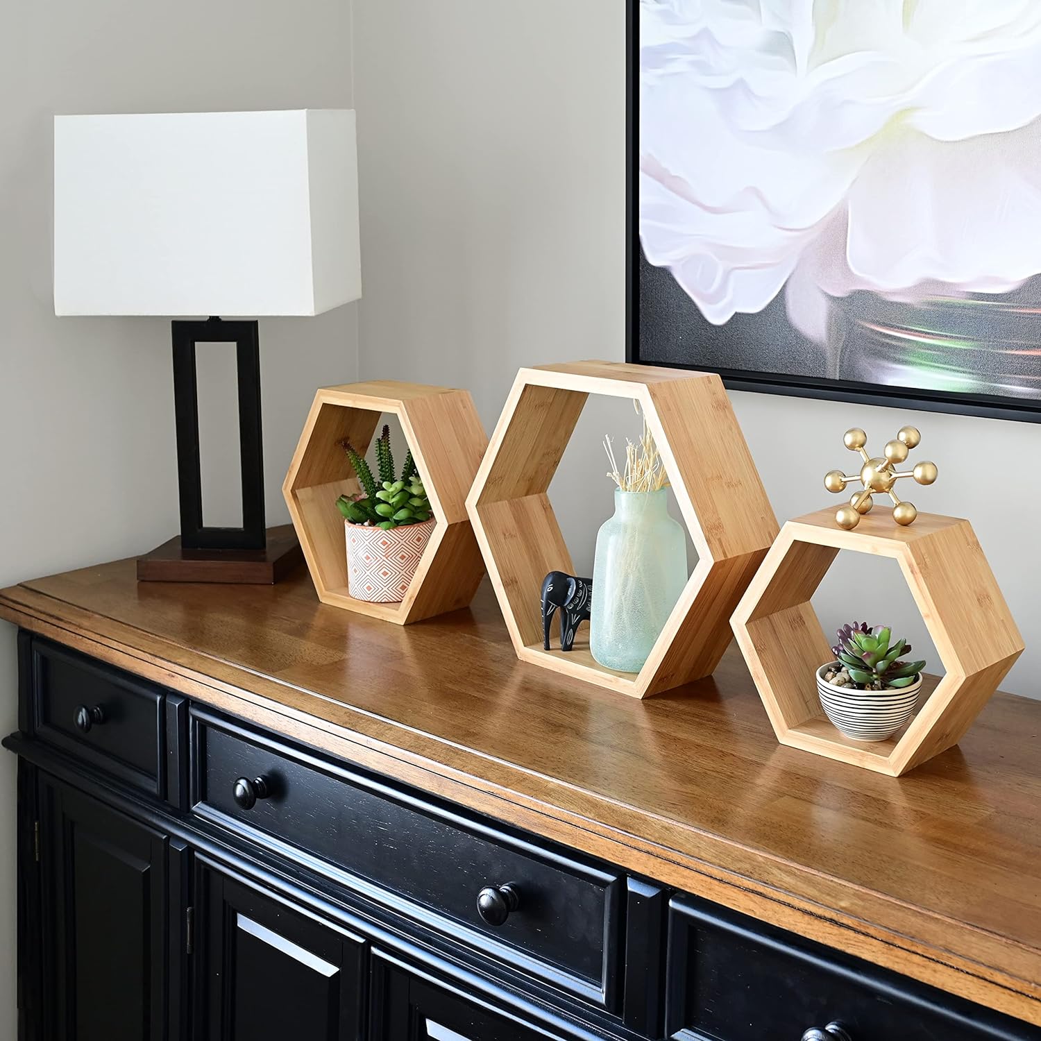 Bamboo Hexagon Floating Shelves Set Of 3