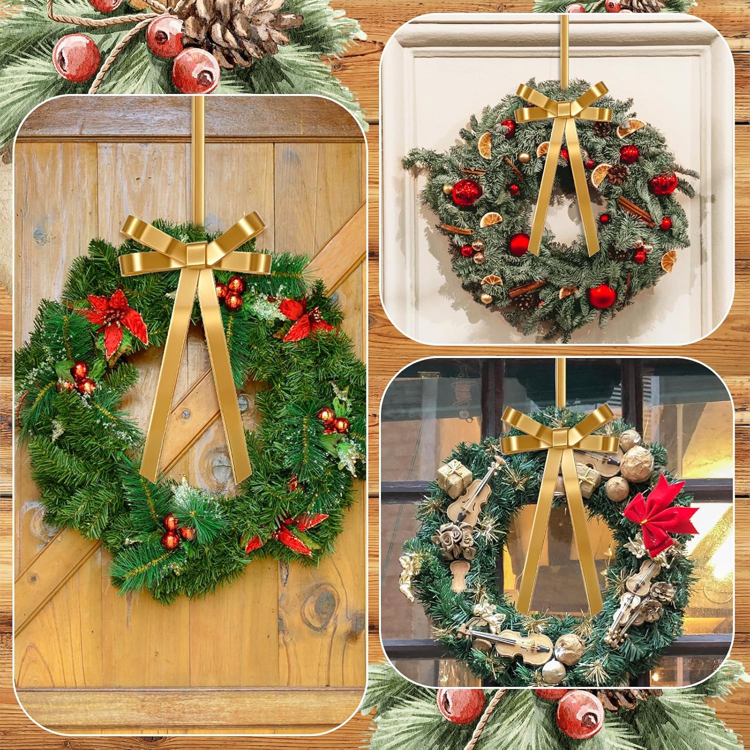 2 Pack Gold Metal Bow Wreath Hangers