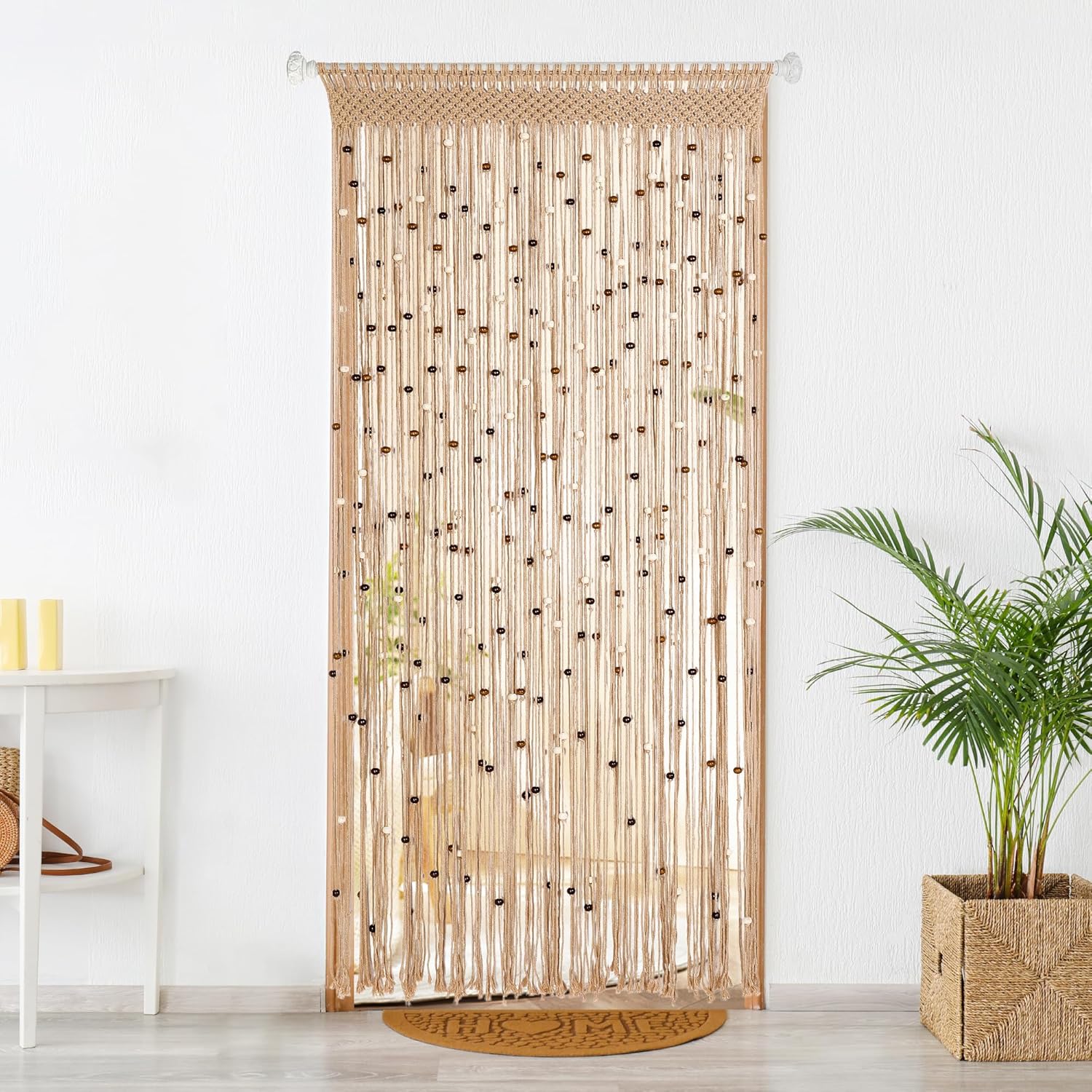 BECHAEO Boho Macrame Beaded Curtain for Doorway and Window