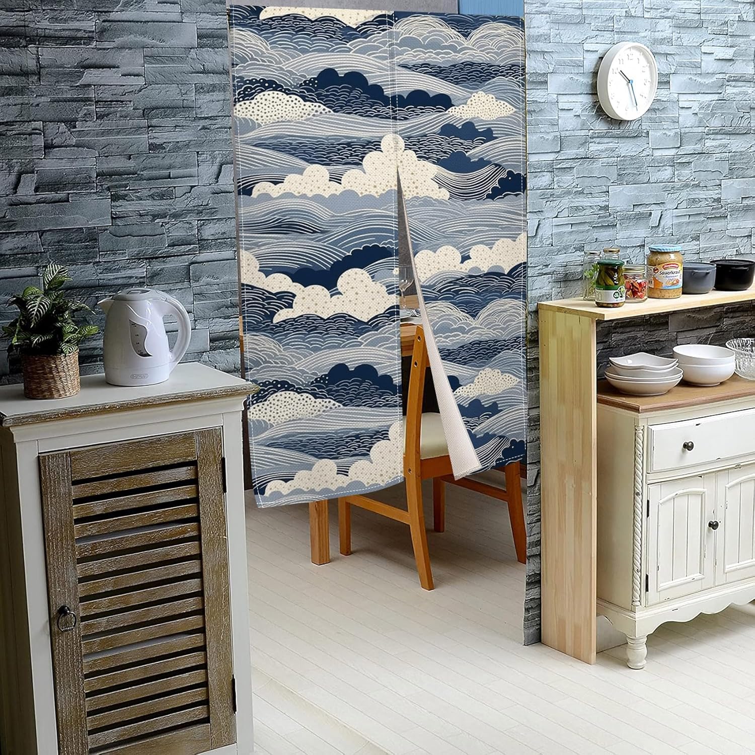 Leowefowa Japanese Noren Curtain Great Wave Design
