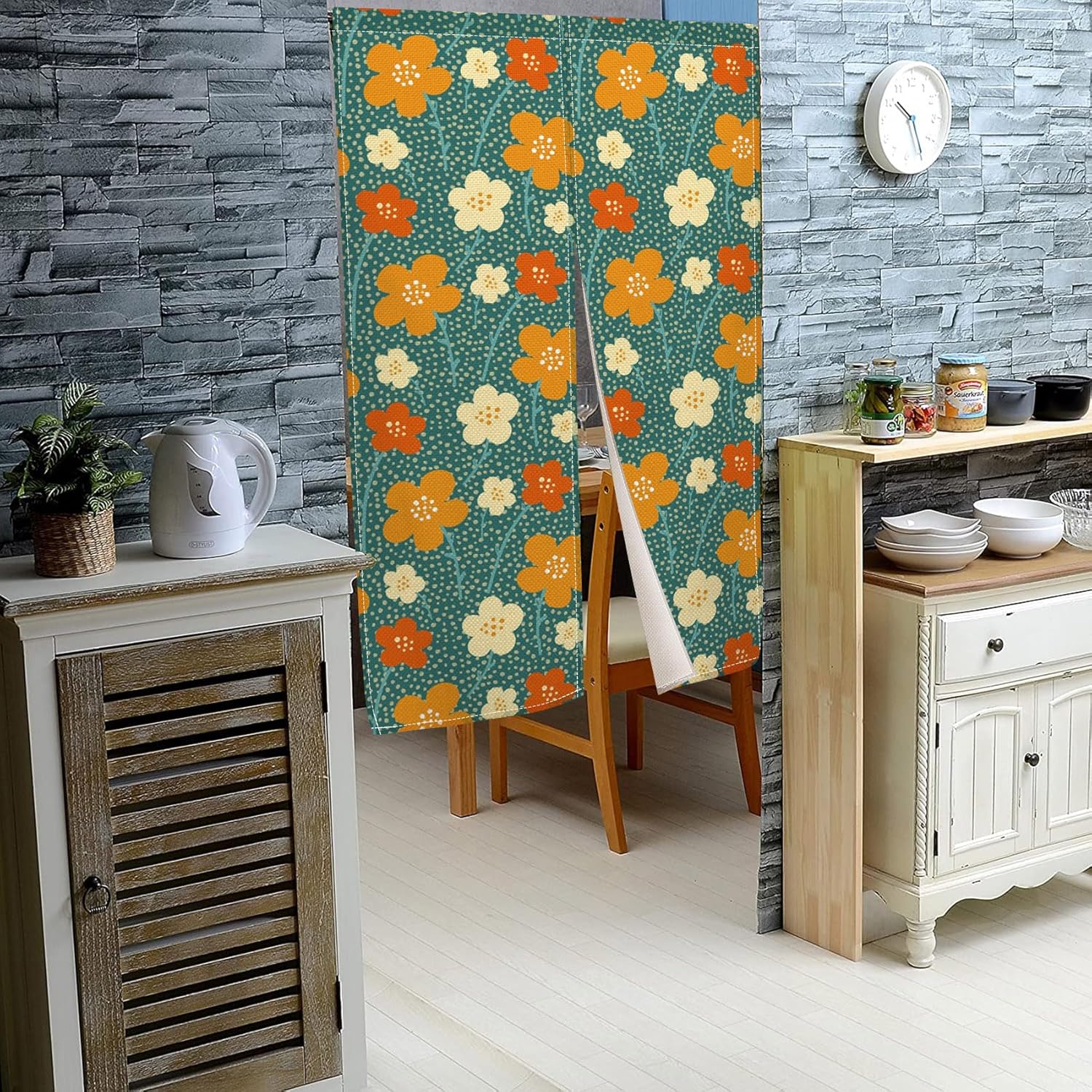 Leowefowa Retro Floral Door Curtain Panel