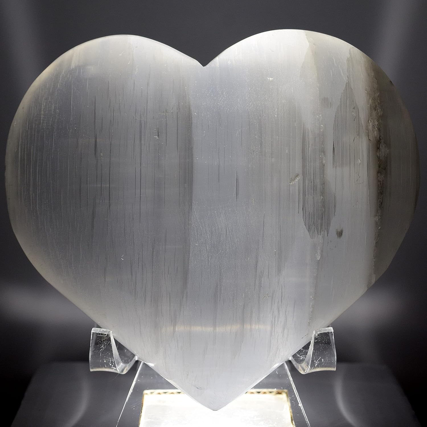 44 Inch Selenite Puffy Heart with Acrylic Stand