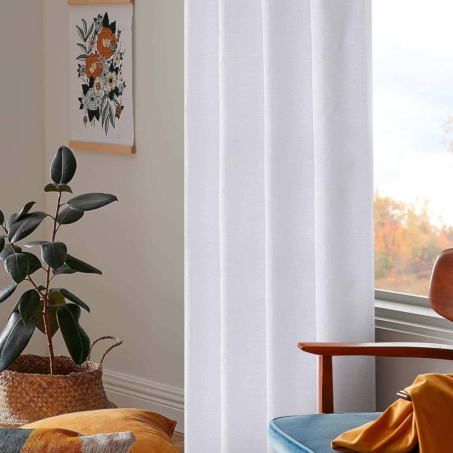 Goroly Home White Cotton Curtains 96 Inch Panels 2 Pc