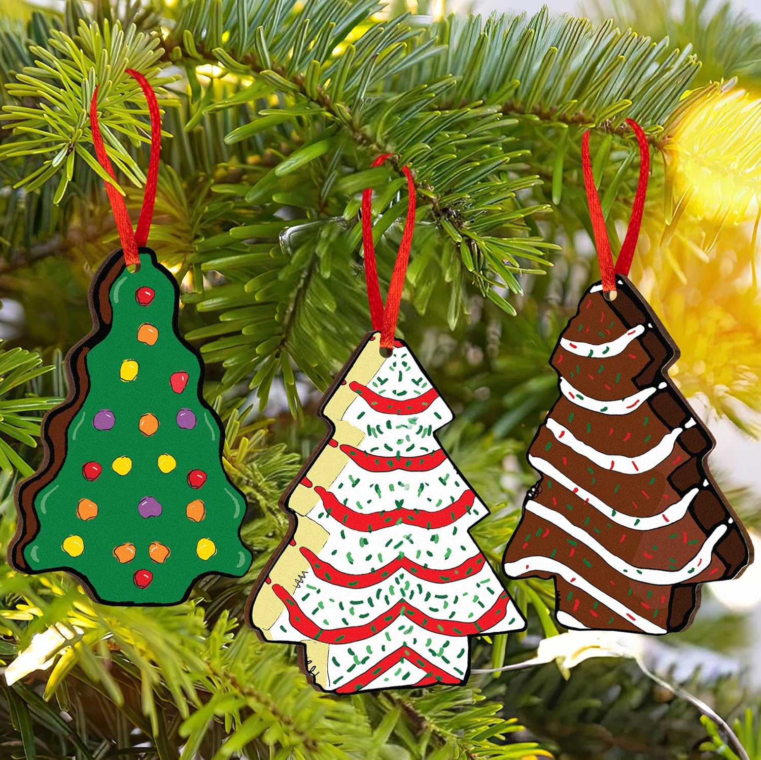 Bobby Creativity 3pcs Farmhouse Christmas Tree Ornament with Sprinkles Frosting Cake