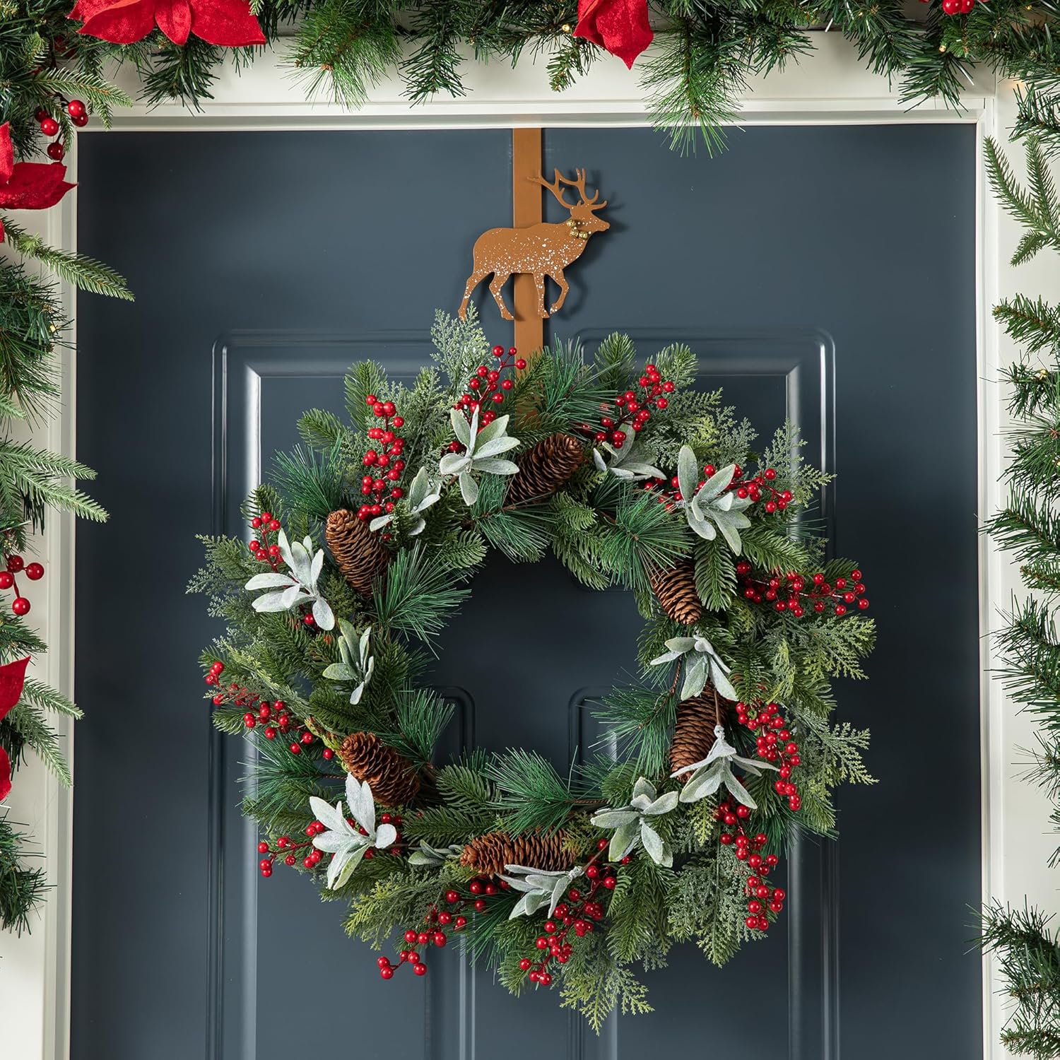 Glitzhome 2 Pack Wreath Hangers with Tree and Reindeer