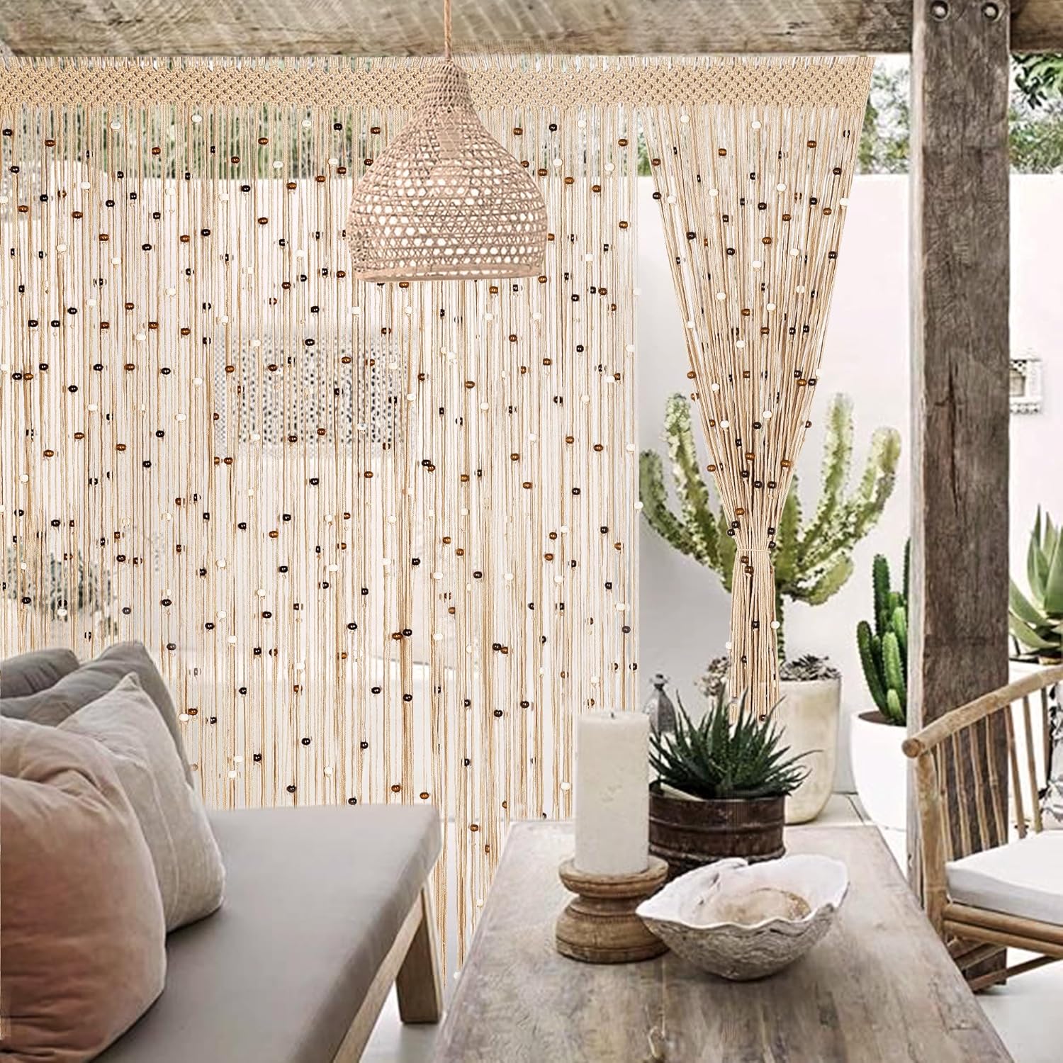 BECHAEO Boho Macrame Beaded Curtain for Doorway and Window