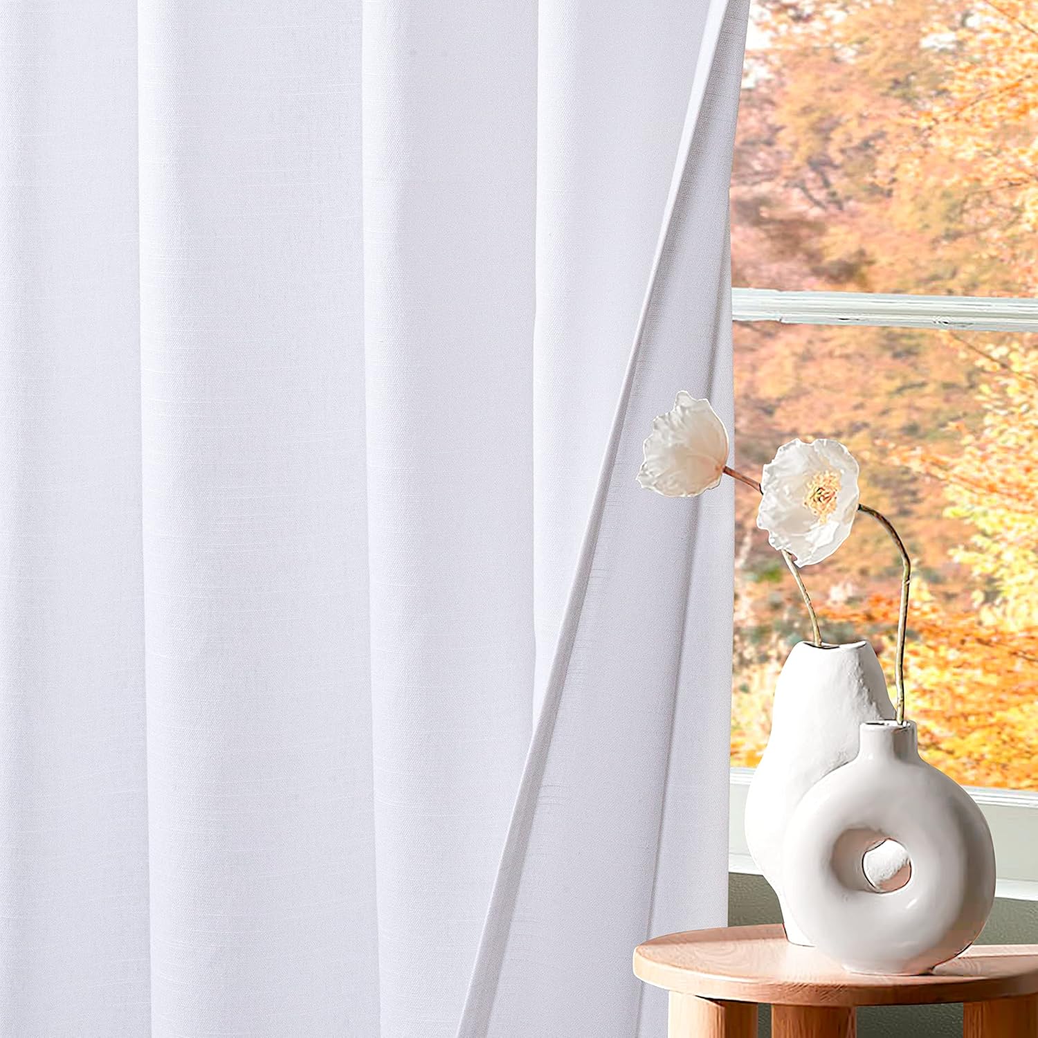 Goroly Home White Cotton Curtains 96 Inch Panels 2 Pc
