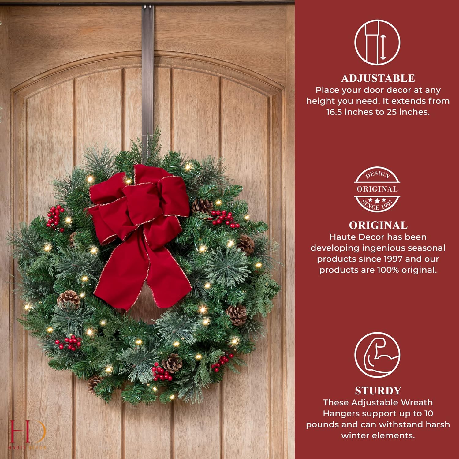 Haute Decor Adjustable Wreath Hanger 2-Pack Brushed Nickel
