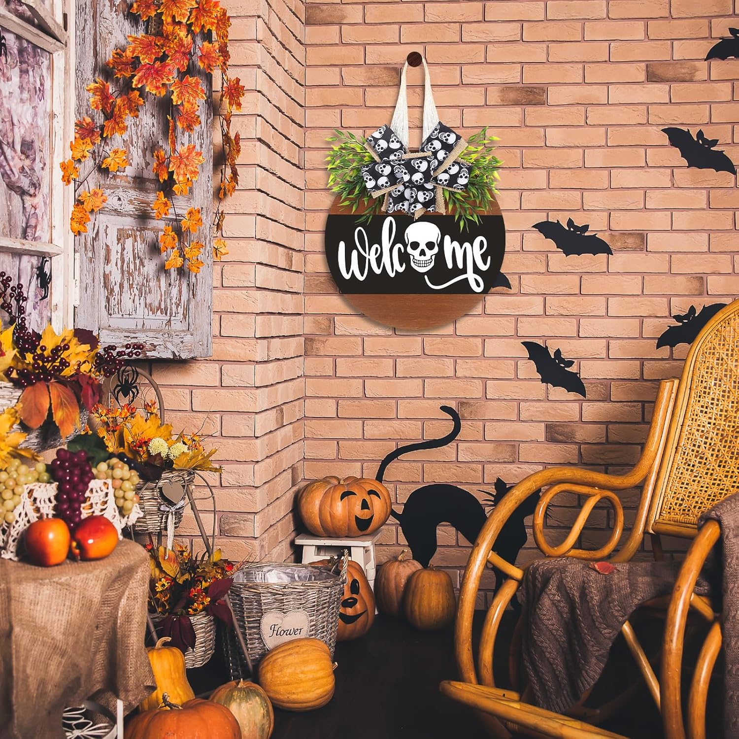 Wenmaqin Halloween Wreath Door Decor Sign