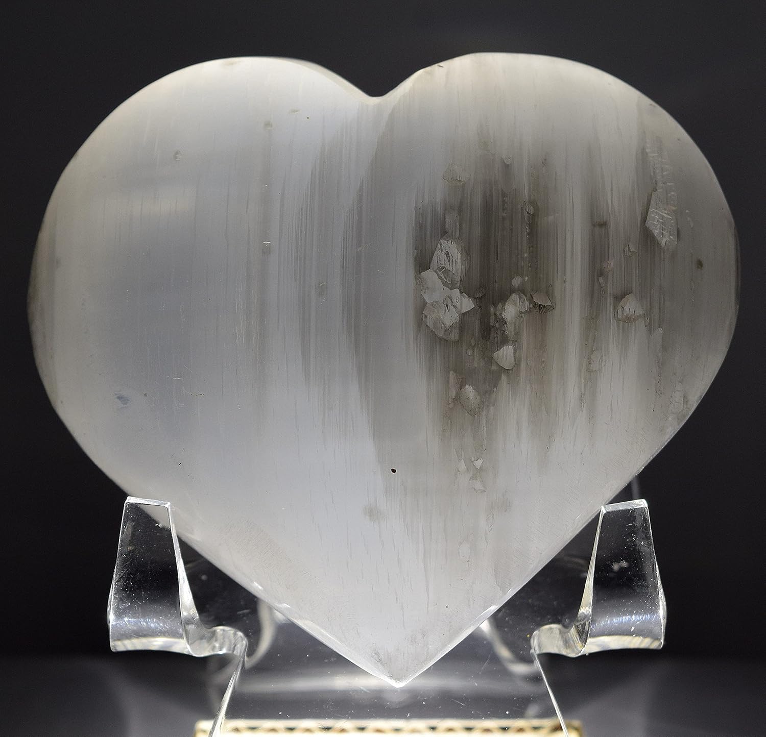 72mm Selenite Puffy Heart Natural White Crystal with Stand