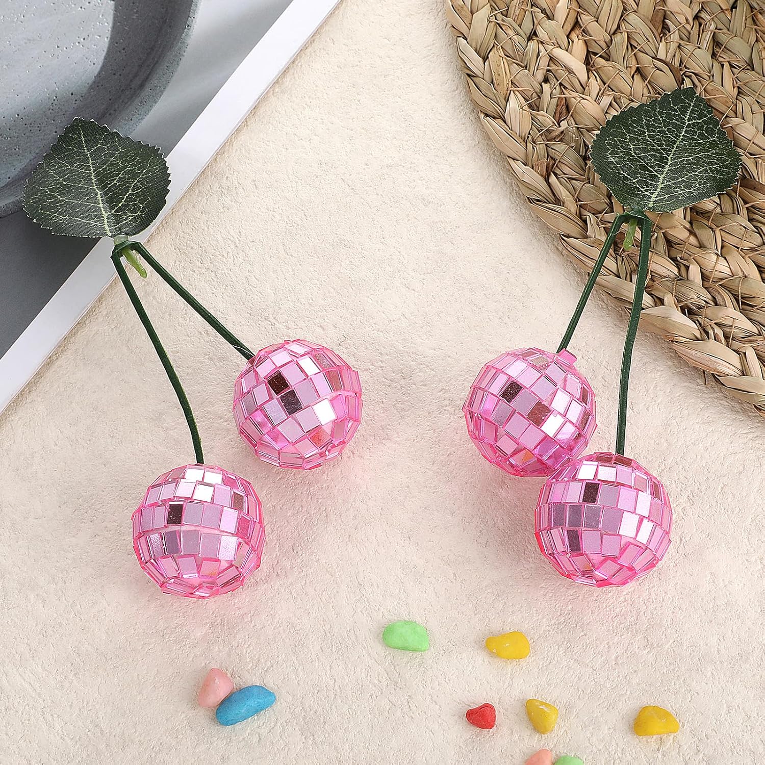 2Pcs Small Cherry Disco Ball Decor Pink