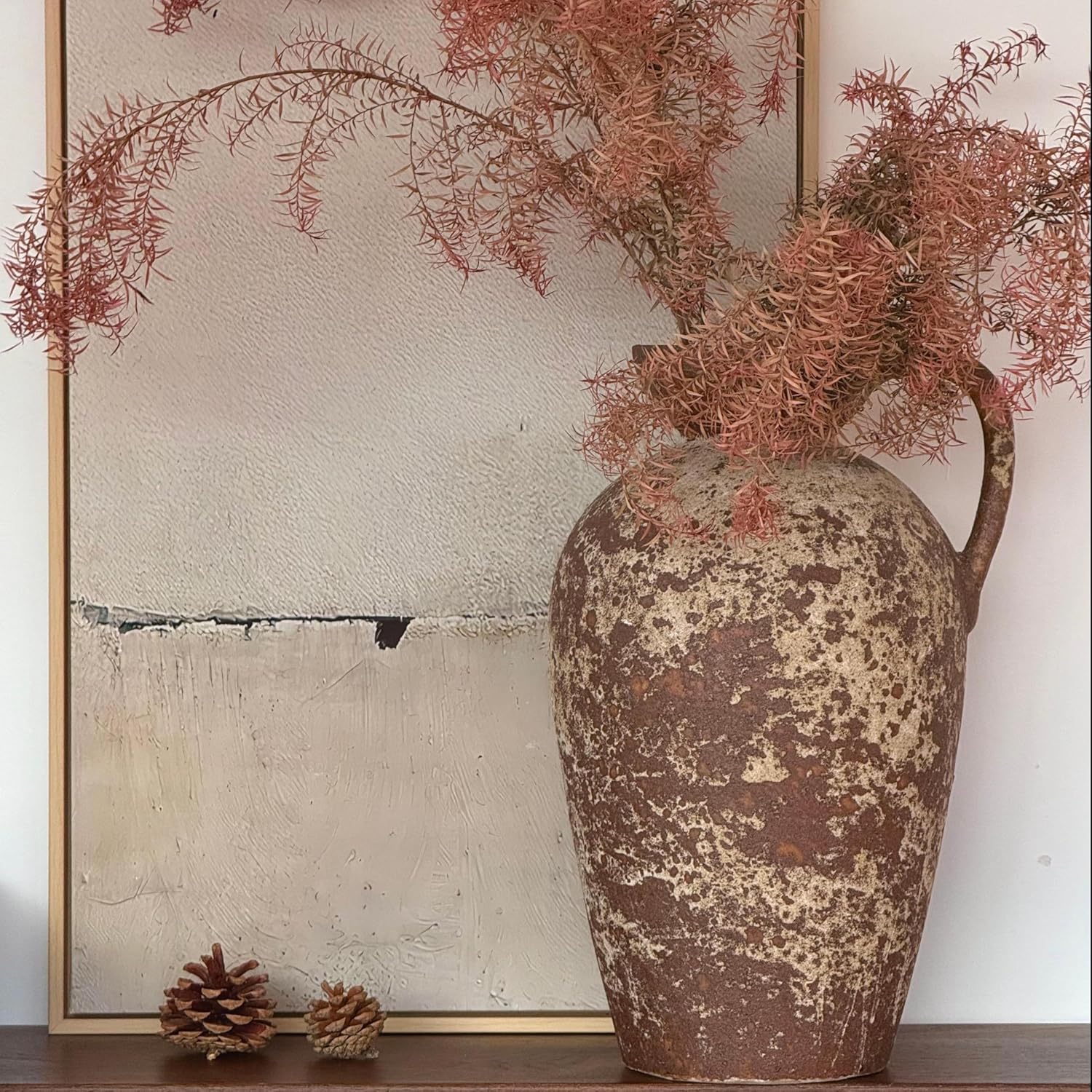 Brown Ceramic Rustic Farmhouse Vase with Handle