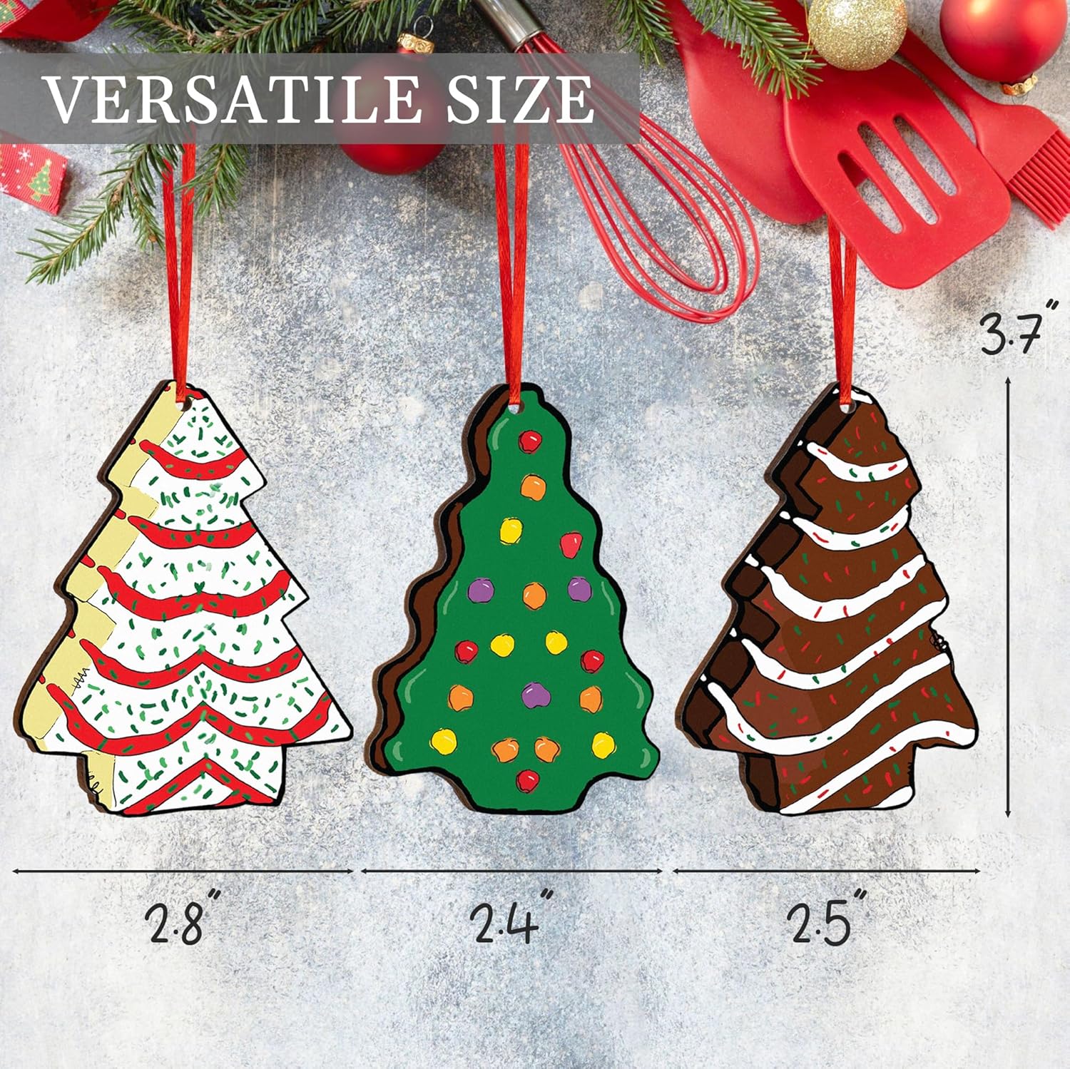 Bobby Creativity 3pcs Farmhouse Christmas Tree Ornament with Sprinkles Frosting Cake