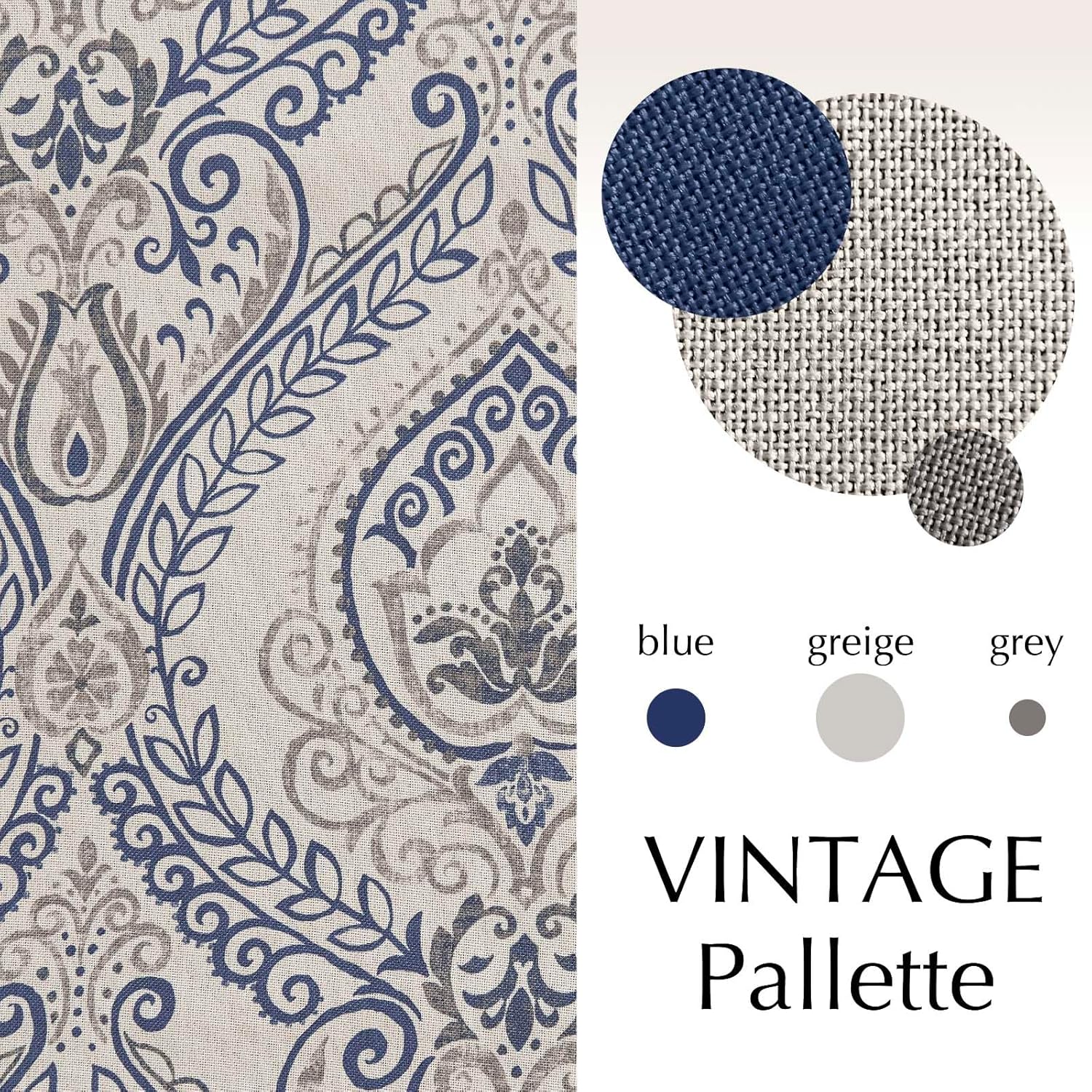 Vangao Damask Curtains 2 Panels 63 Inch Blue on Beige