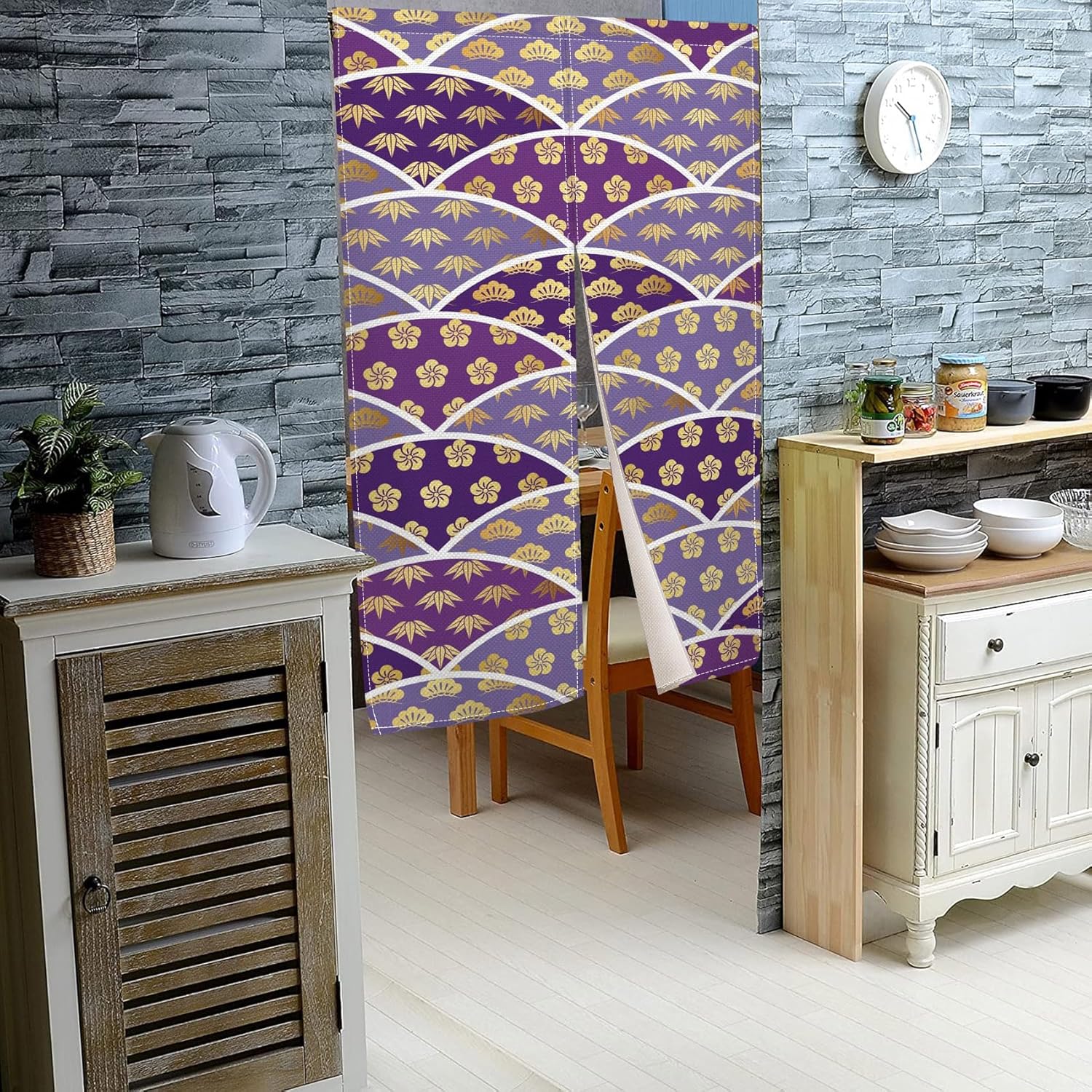 Japanese Noren Door Curtain 34x48 Inch Flower Leaves