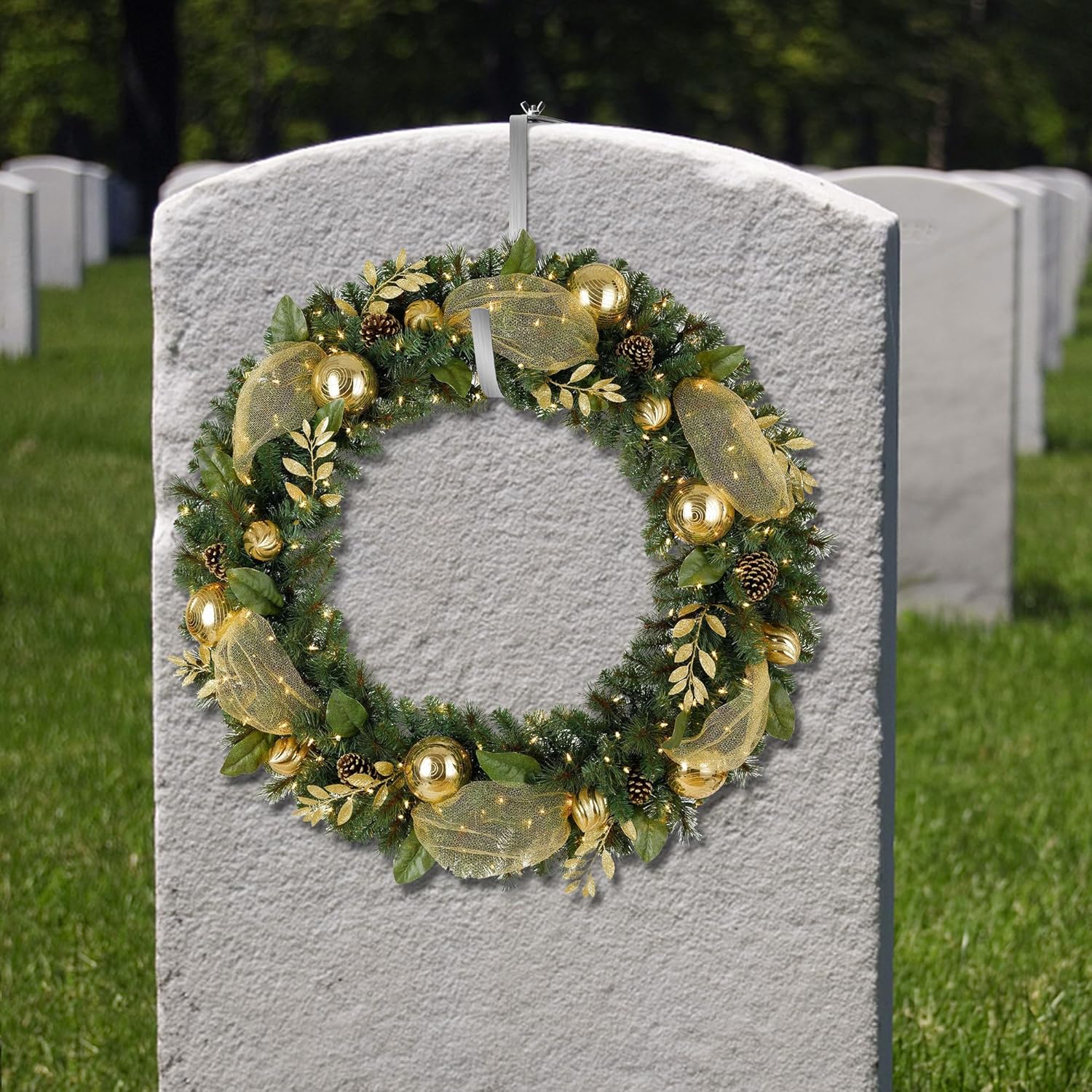 Christmas Headstone Wreath Hanger - Adjustable 6-11 Inch