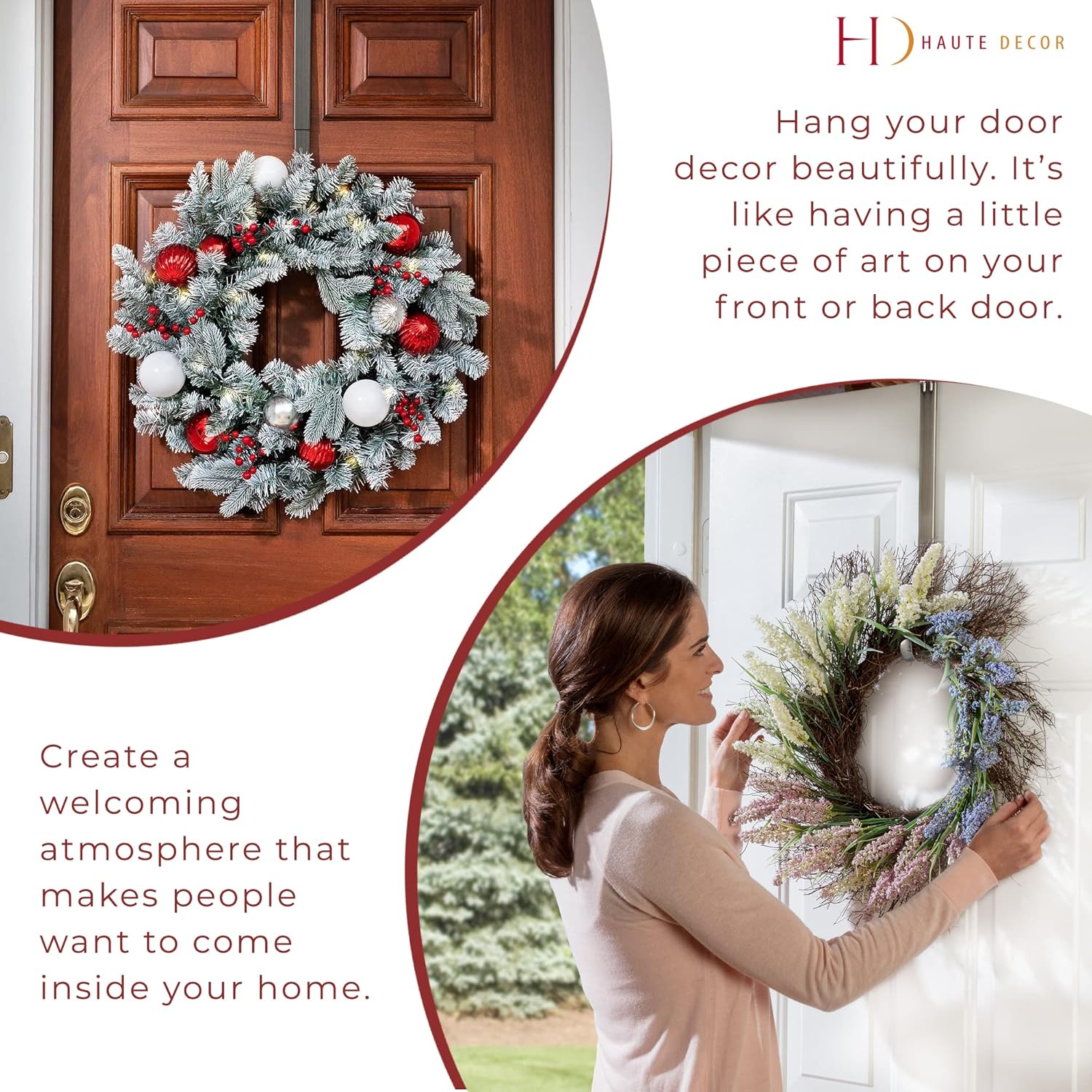 Haute Decor Adjustable Wreath Hanger 2-Pack Brushed Nickel