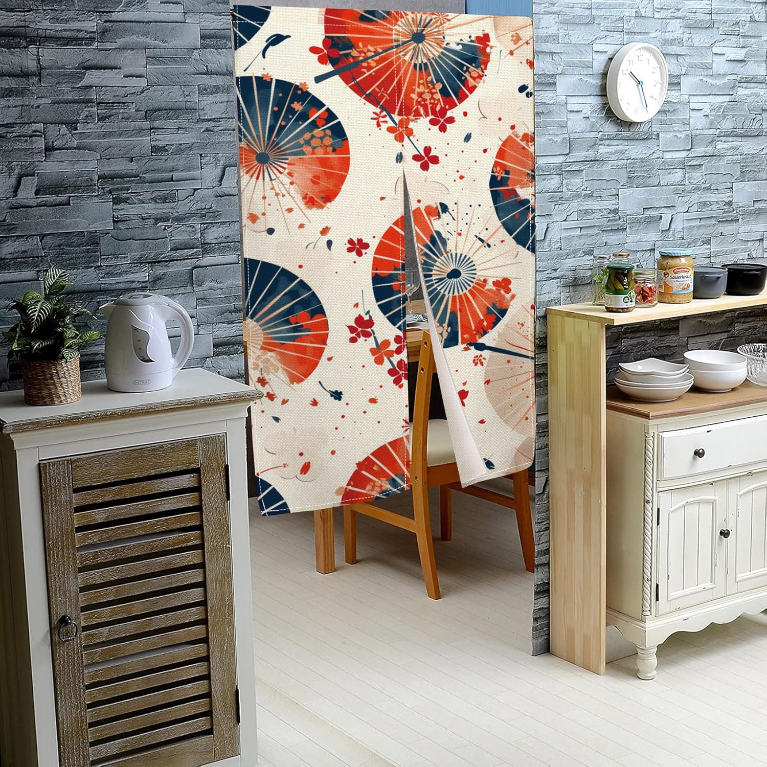 Leowefowa Japanese Noren Door Curtain Red Blue Pattern 34x60
