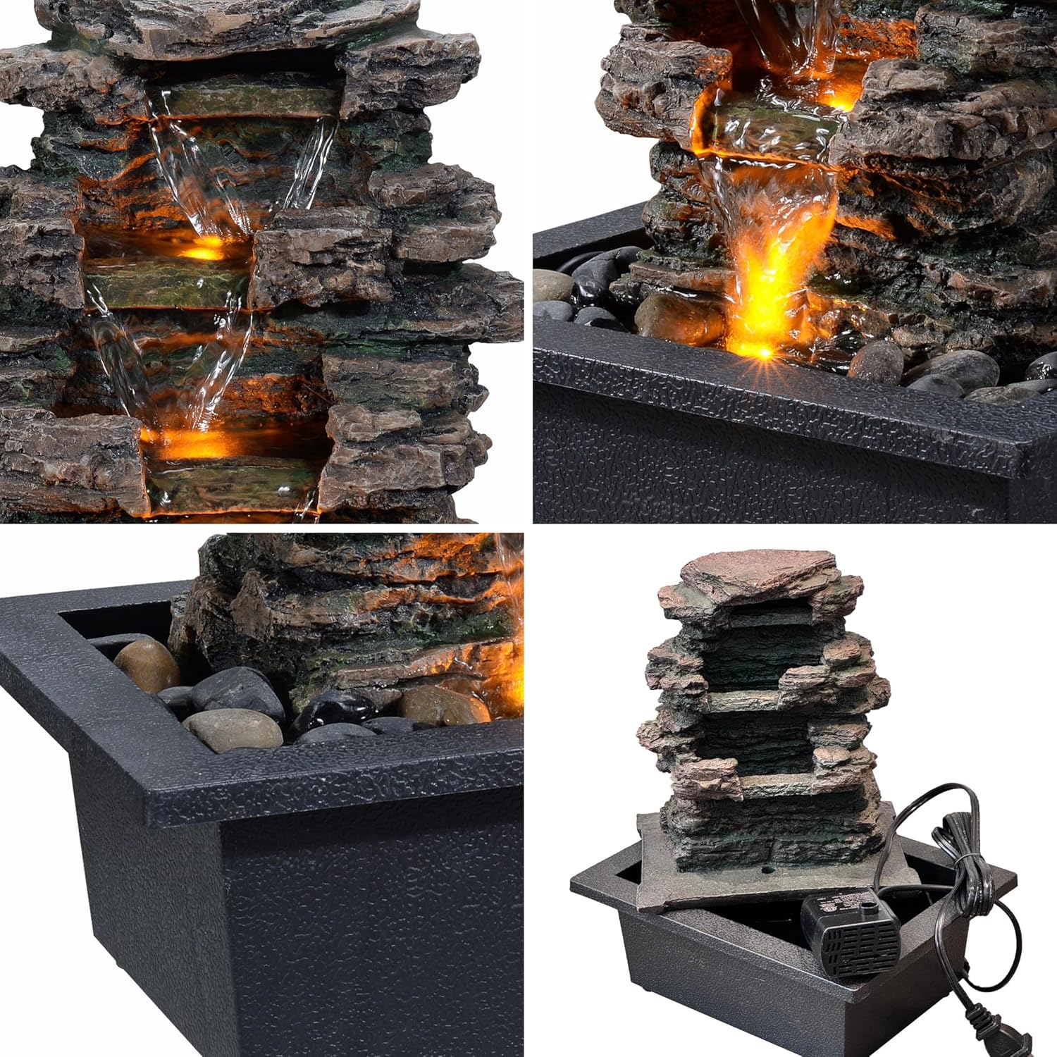 MAOCHI Tabletop Water Fountain with Automatic Pump and Natural River Rocks