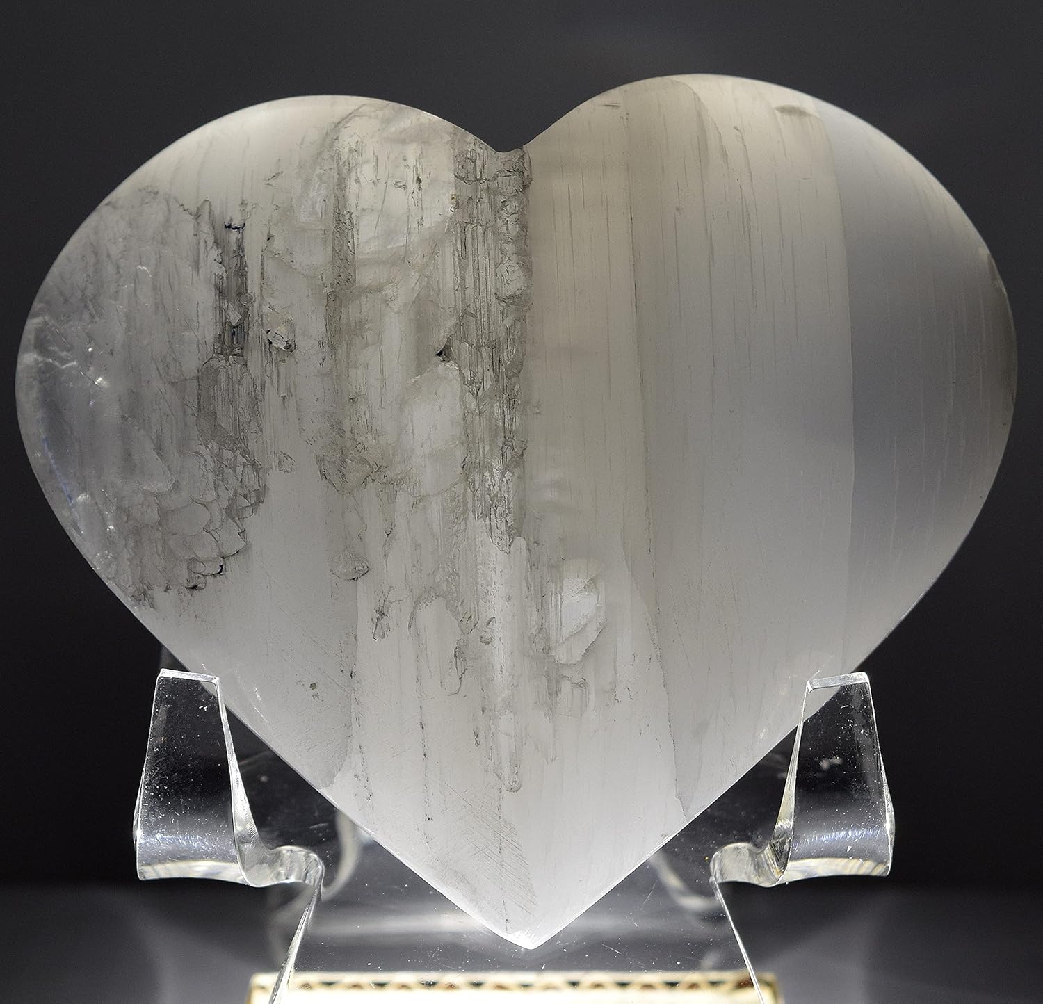 29 Inch Selenite Puffy Heart With Acrylic Stand