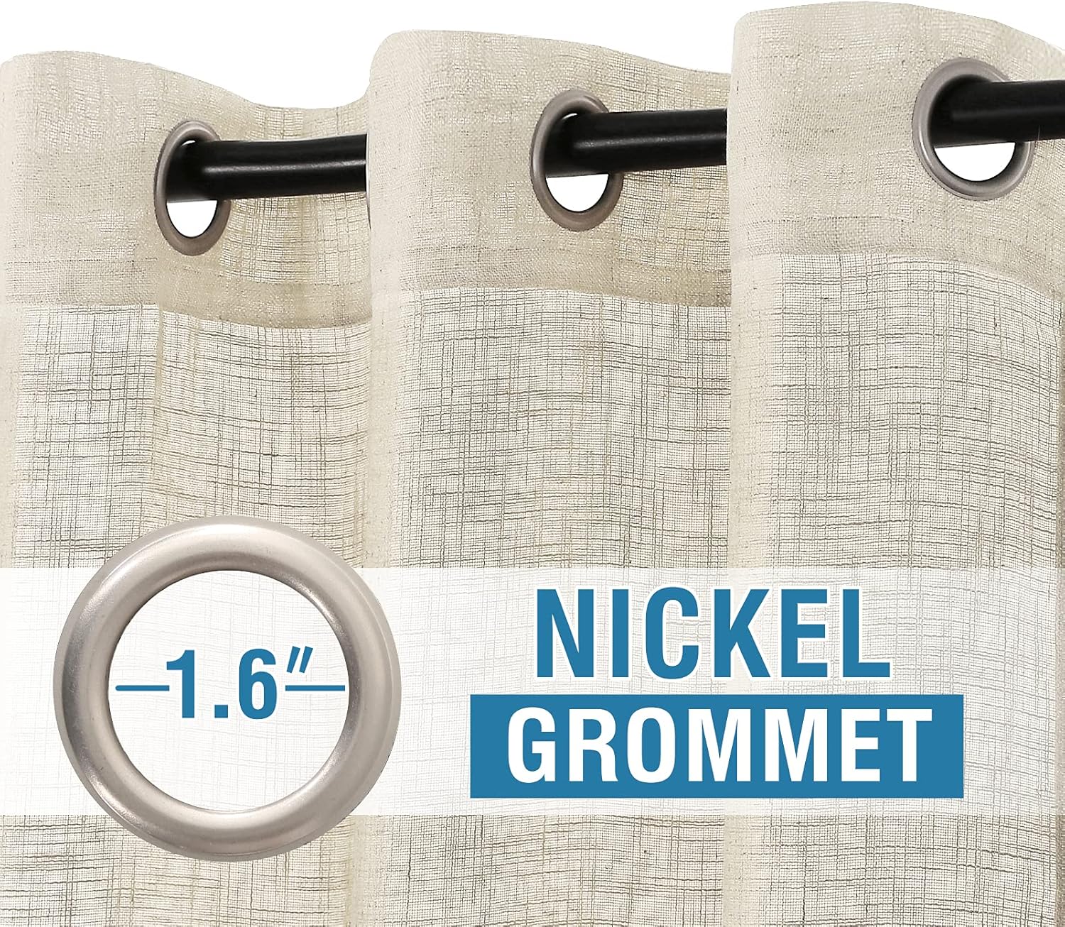 HVERSAILTEX Natural Linen Blended Curtains Burlap Textured Ivory 52 x 108