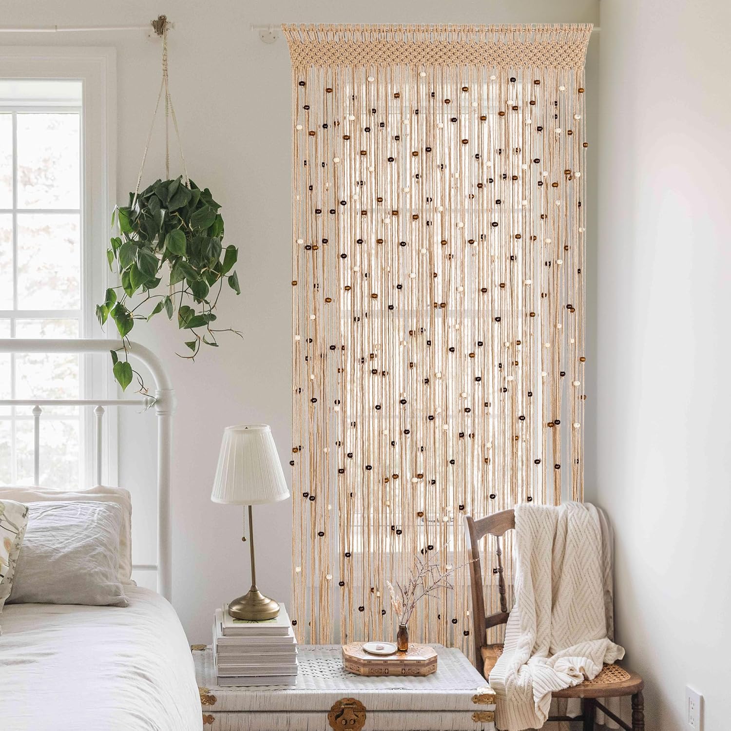BECHAEO Boho Macrame Beaded Curtain for Doorway and Window